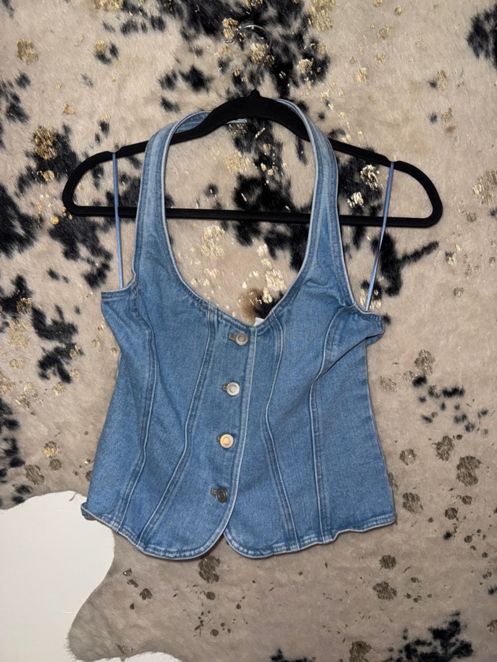 Blue Denim Bustier Tank Top with Button Front